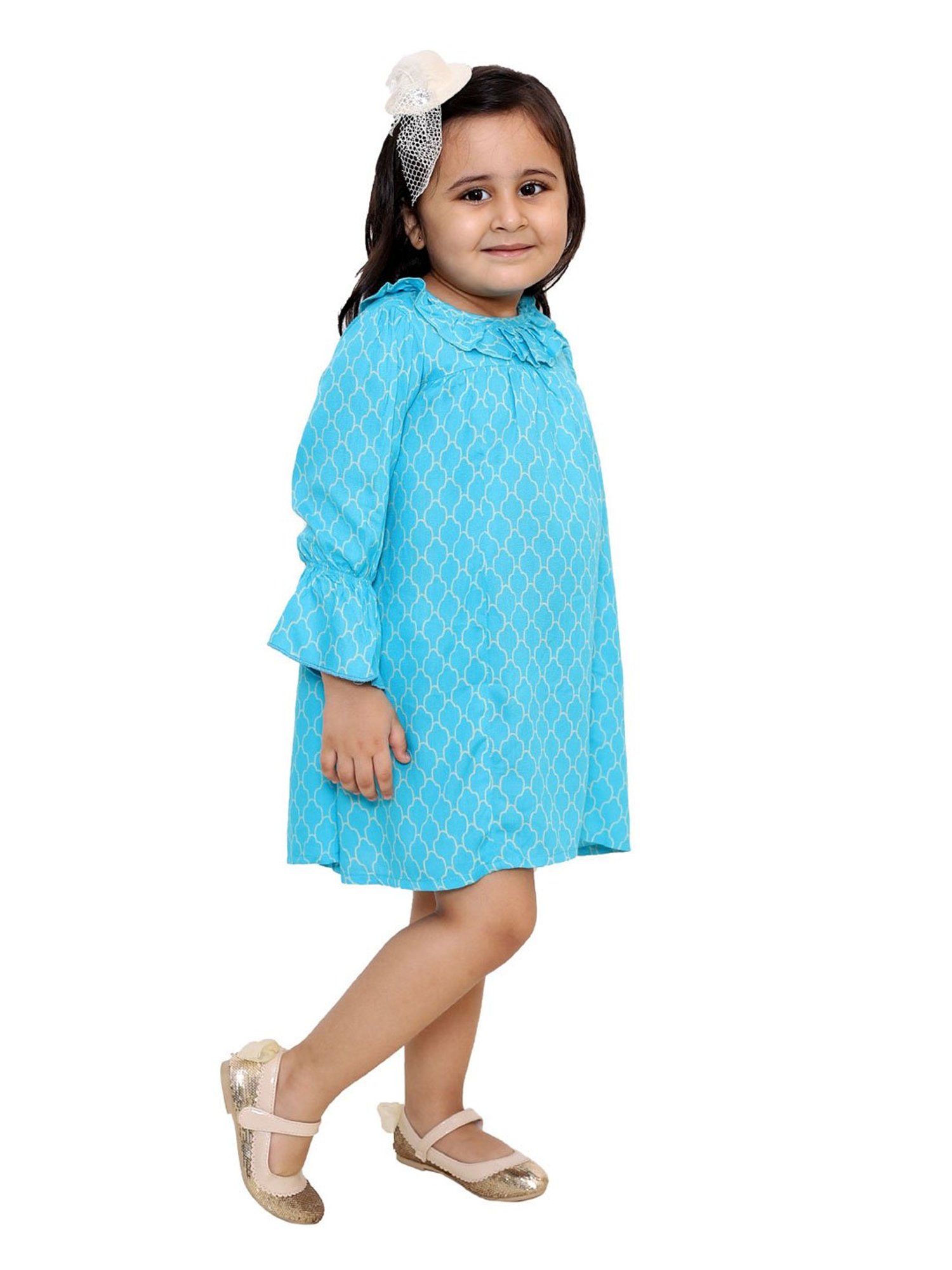 KidsDew Kids Sky Blue Printed Dress