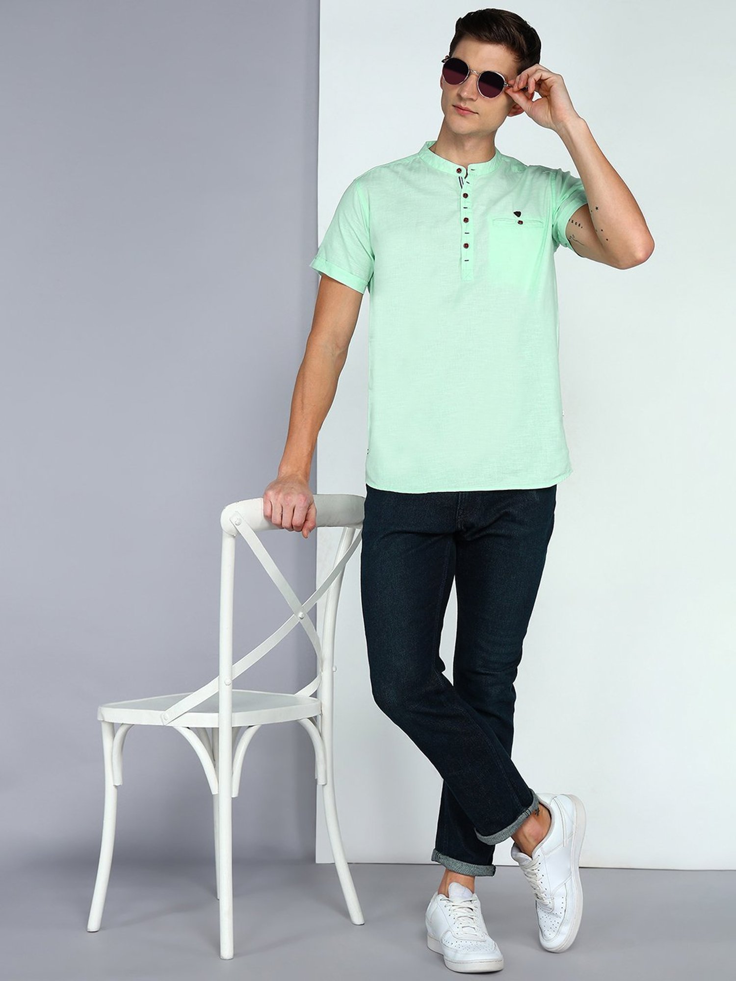 Kuons Avenue Mint Green Slim Fit Short Kurta