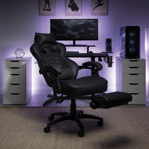 RESPAWN 110 Racing Style Gaming Chair, Reclining Ergonomic Leather Chair with Footrest, in White (RSP-110-WHT)