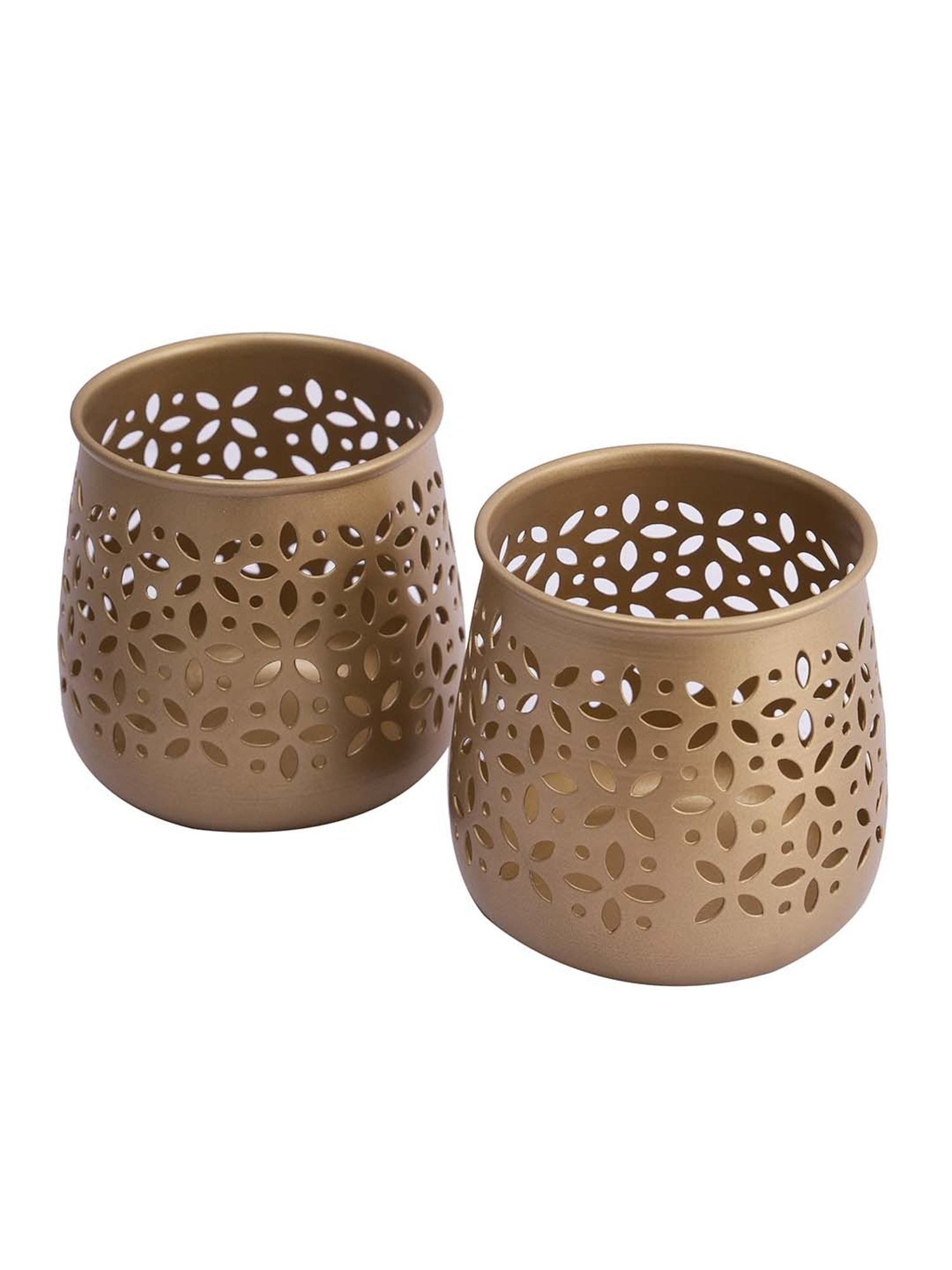 Aapno Rajasthan Golden Metal Candle Holder - Set of 2