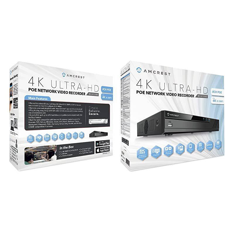 NV4108EHS 4K 8CH POE NVR 1080p3MP4MP5MP6MP8MP4K POE Network Video Recorder Supports up to 8 x 8MP4K IP Cameras 8Channel Power Over Ethernet Supports up to 6TB HDD Not Included