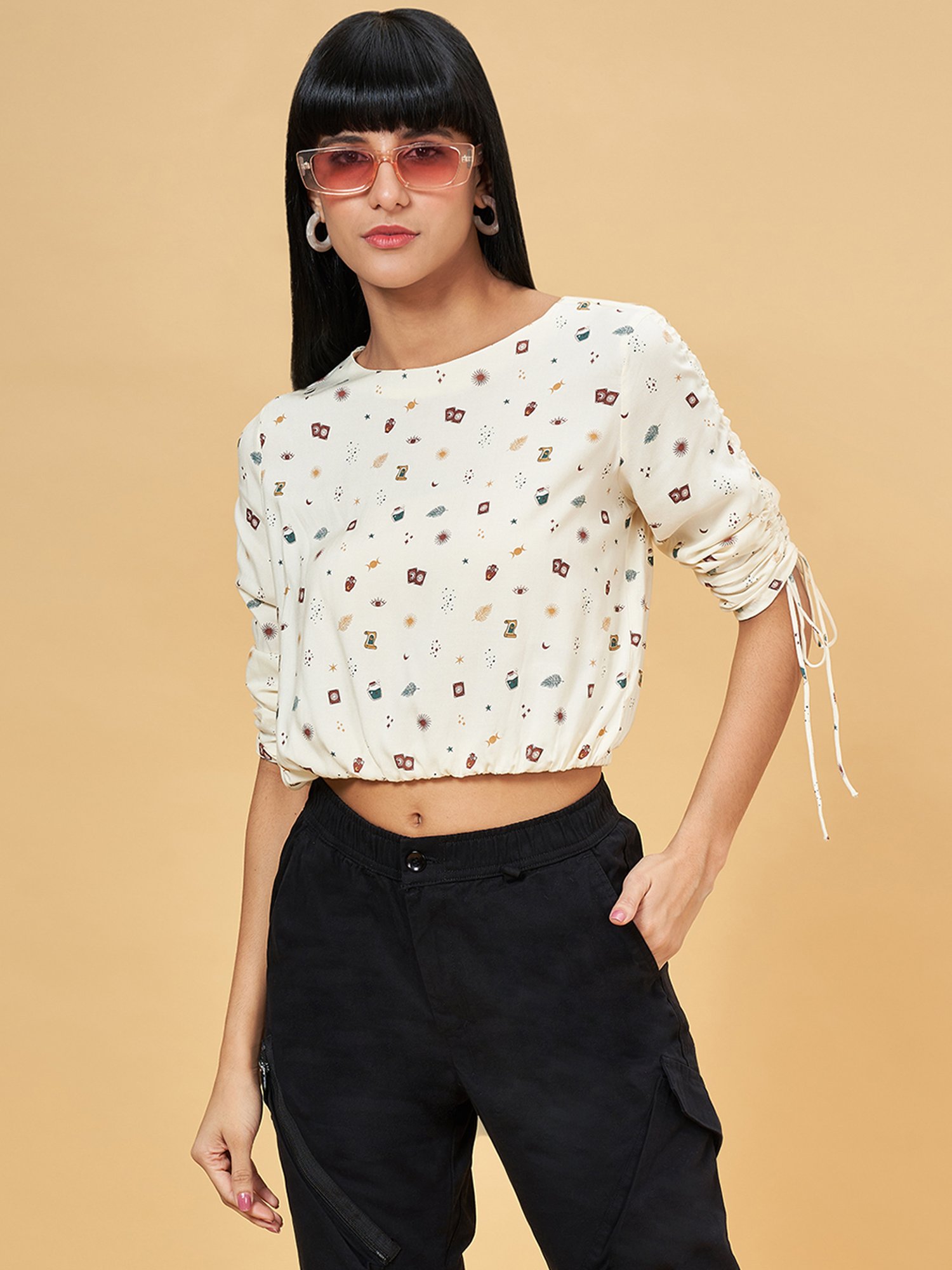 People by Pantaloons Whisper White Printed Crop Top