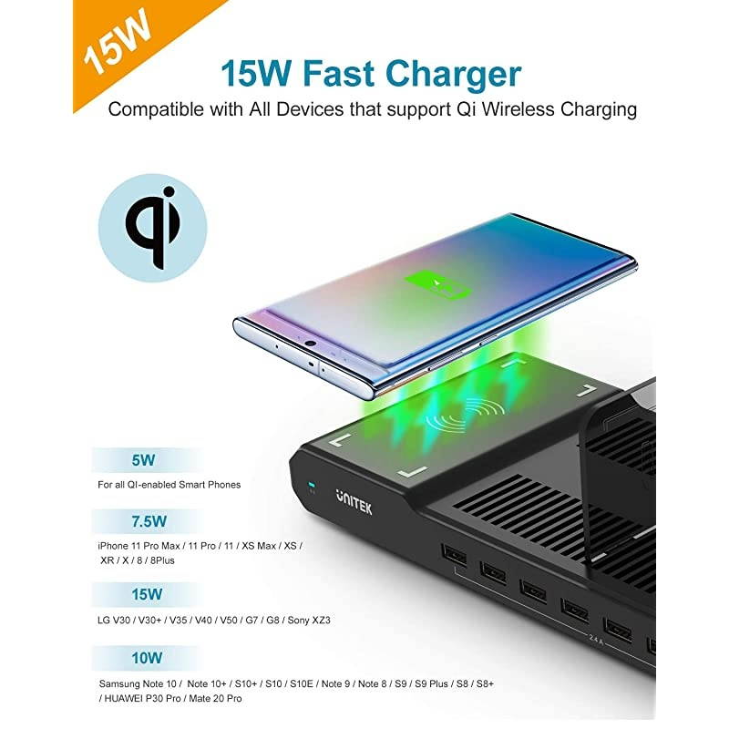Wireless Charging Station for Multiple Devices15W Wireless Charger with 8Port Charging Dock Organizer Stand for iPhone iPad Samsung Android Phone Tablet