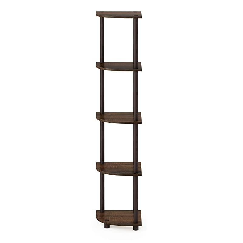 Turn-N-Tube 5 Tier Corner Display Rack Multipurpose Shelving Unit, Walnut/Brown