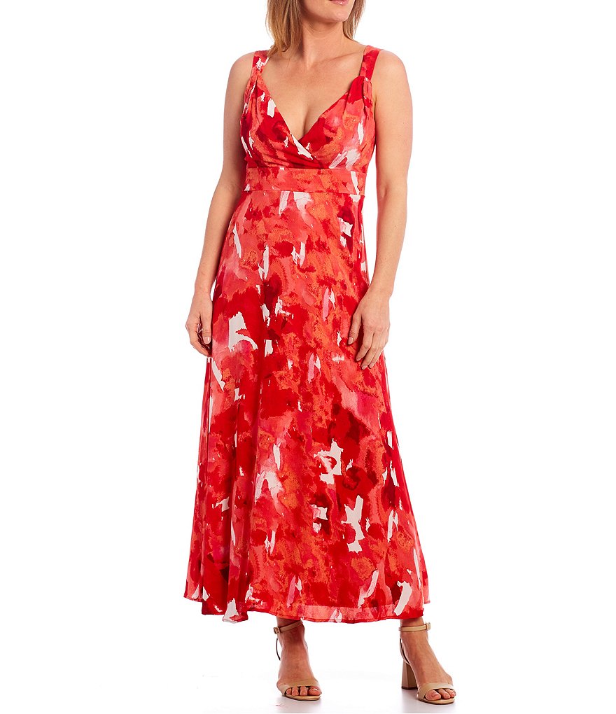 Donna Karan Sweatheart Wedge Strap Floral Print Georgette Dress