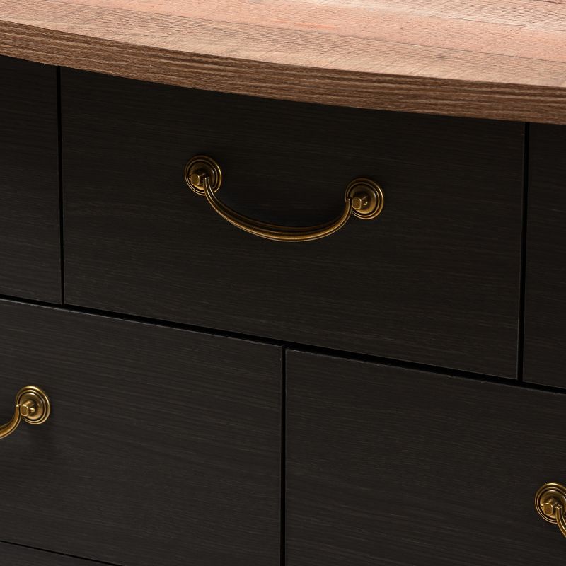 Romilly Country Cottage Farmhouse Oak Finished Wood 7 Drawer Dresser Black/Brown - Baxton Studio