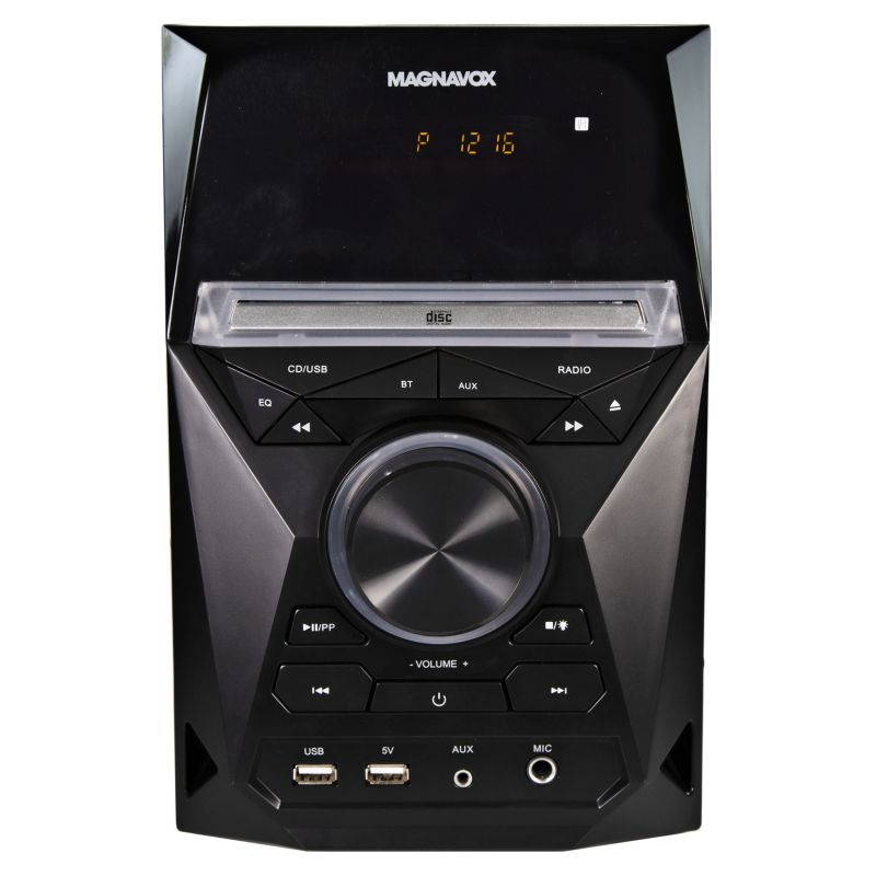 Magnavox MM441 3-Piece CD Shelf System with Digital PLL FM Stereo Radio, Bluetooth Wireless Technology, and Remote Control in Black | Blue Colored Speaker Lights | LED Display | AUX Port Compatible |