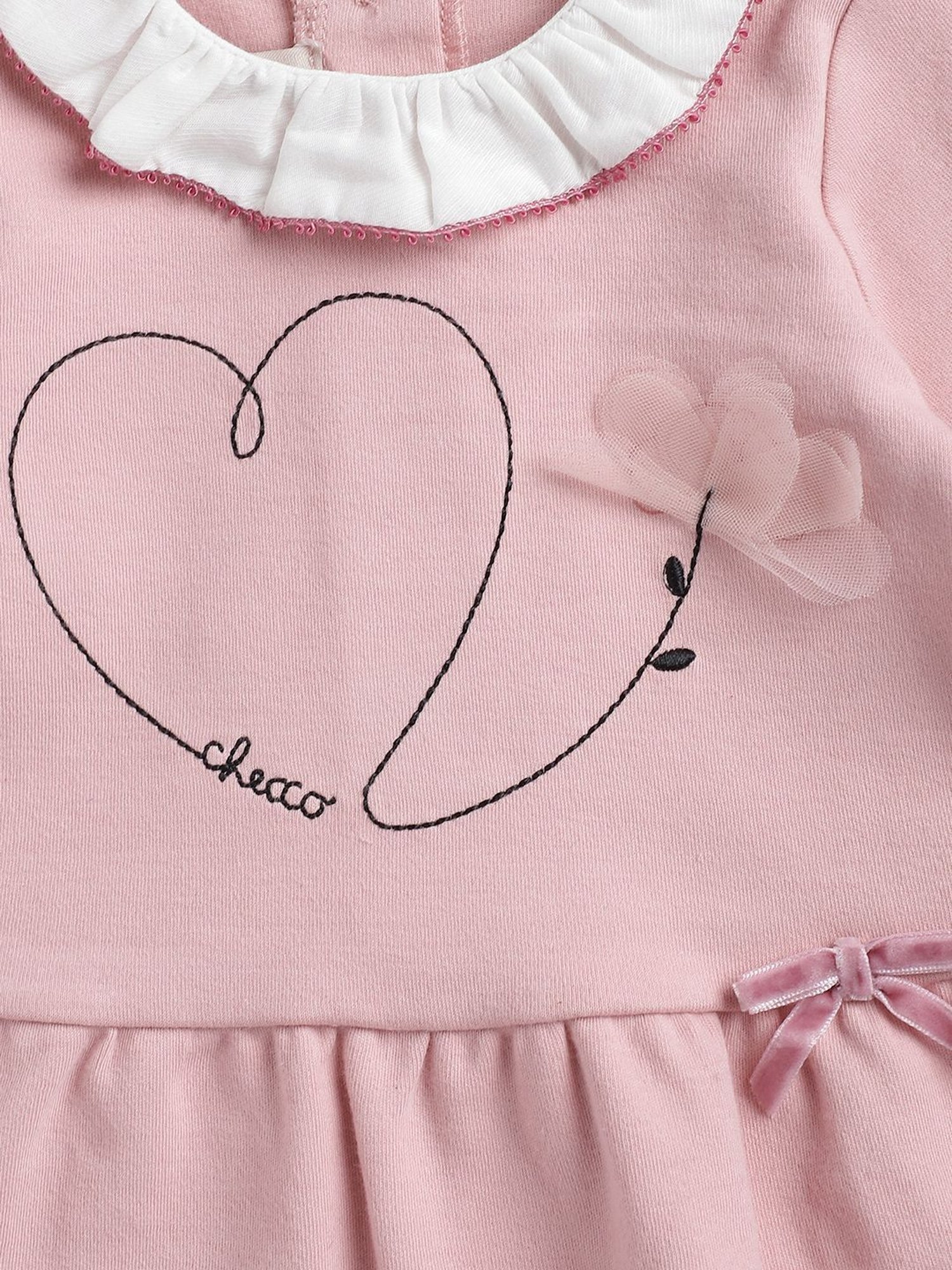 Chicco Kids Pink & White Cotton Printed Full Sleeves Dress