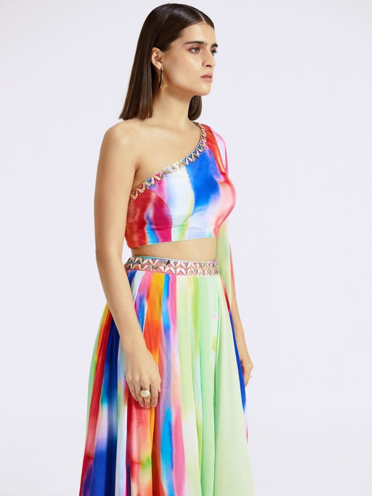 Basanti Kapde aur Koffee Multicolored Evolve One-Shoulder Top with Skirt