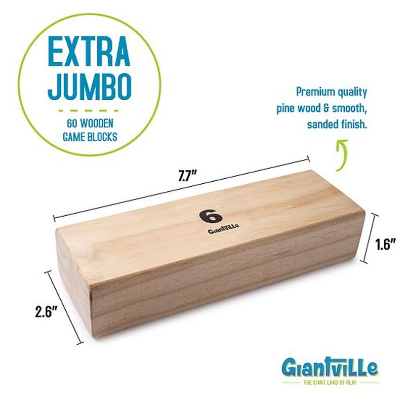 Giantville Indoor Outdoor Backyard Giant 60 Piece Extra Jumbo Solid Pine Hardwood Tumbling Timber Block Toy Tower Game with Storage Crate