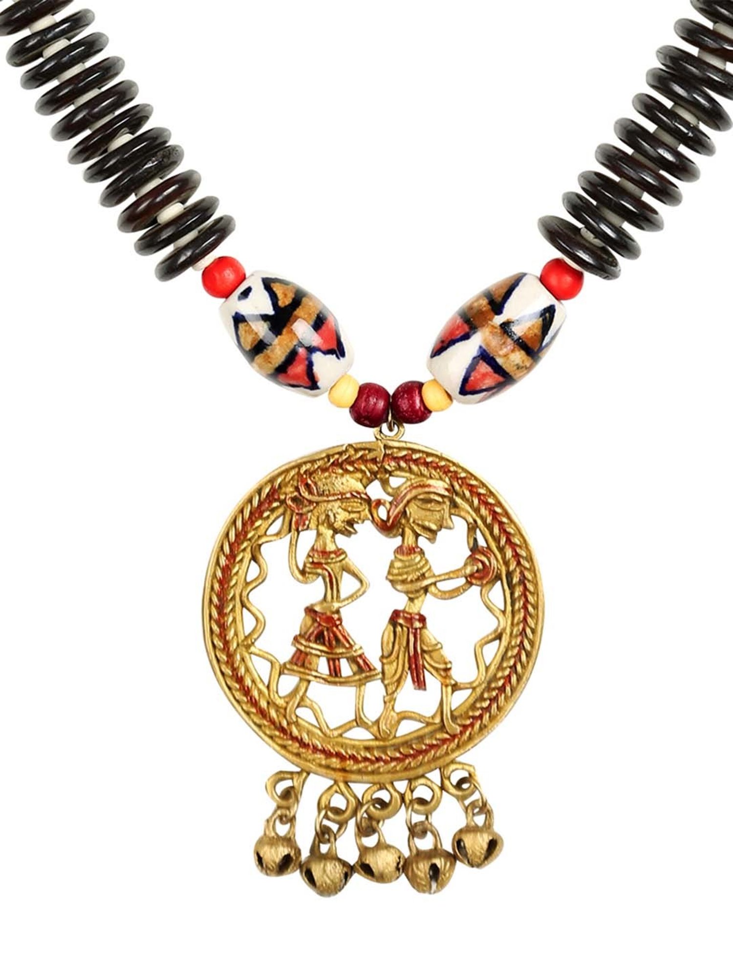 ExclusiveLane 'Tribal Couple Rounds' Black & White Brass Necklace Handcrafted in Dhokra Art