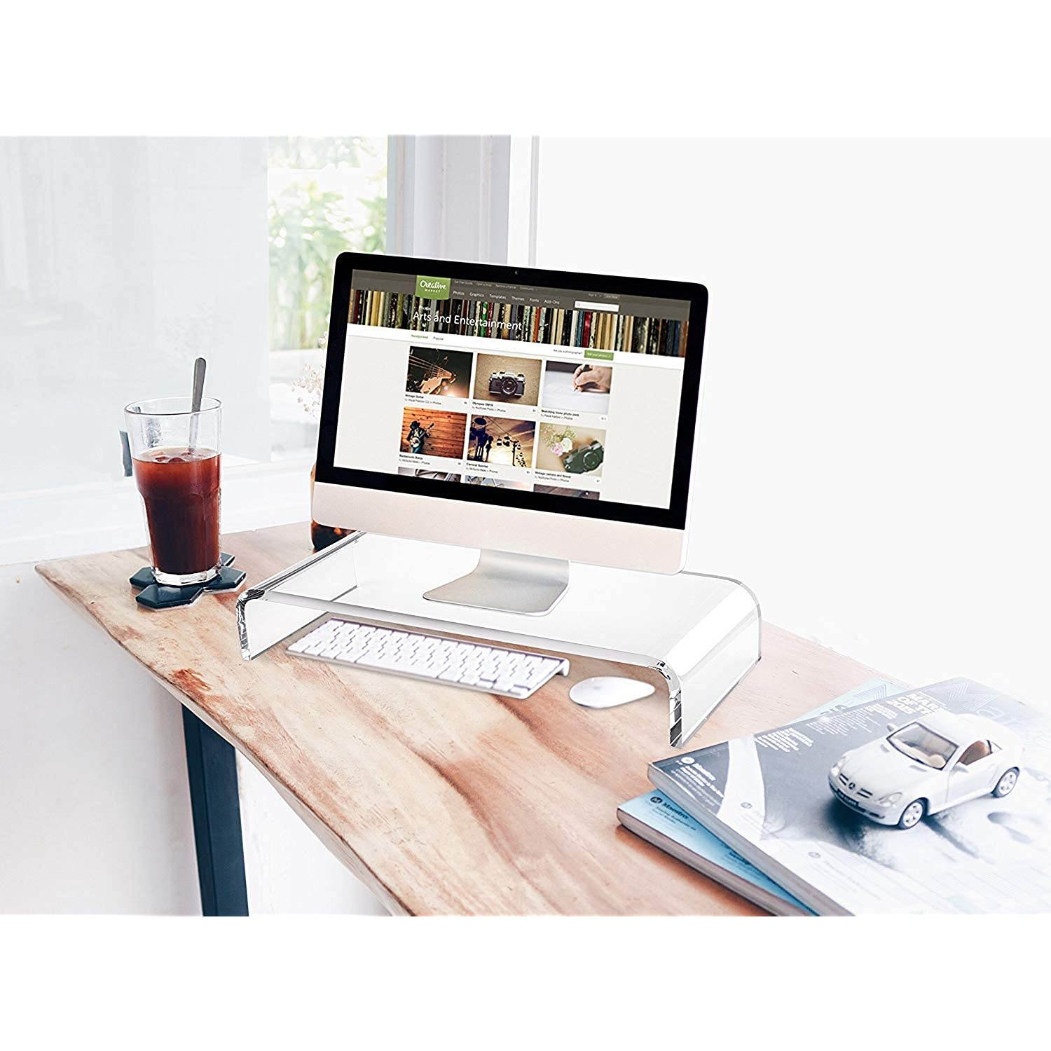 AboveTEK Premium Acrylic Monitor Stand, Custom Size Monitor Riser/Computer Stand for Home Office Business w/Sturdy Platform, PC Desk Stand for Keyboard Storage & Multi-Media Laptop Printer TV Screen