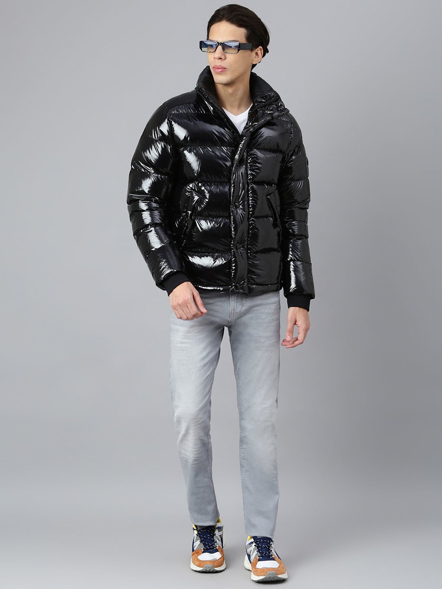 Woods Black Regular Fit Quilted Jacket