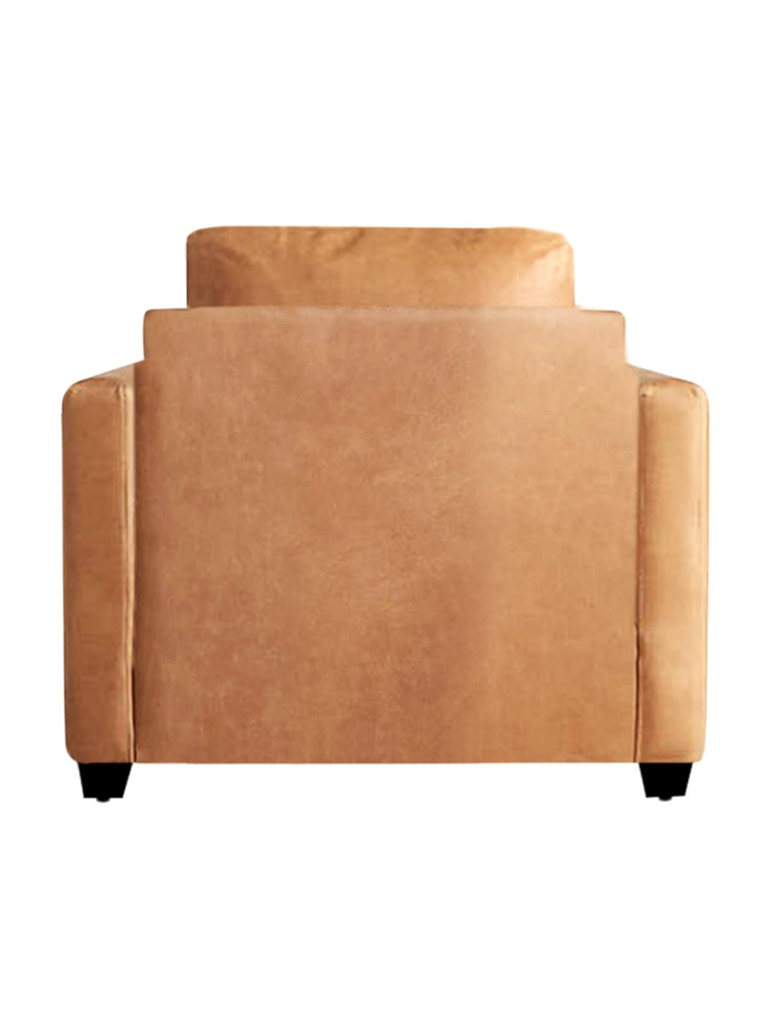 Trevi Olive Orange Leather & Neem Wood 1 Seater Sofa