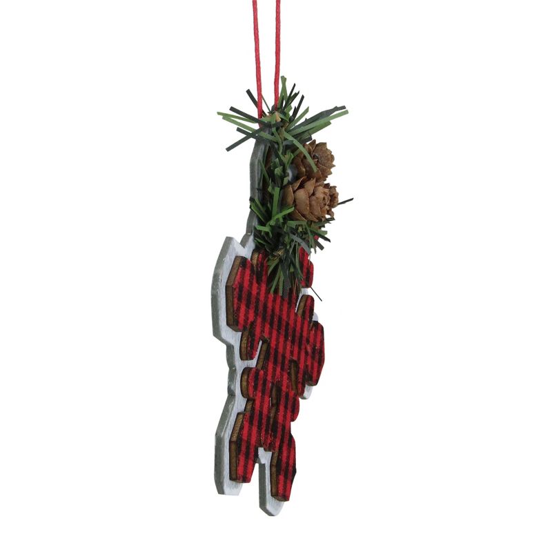 Burton and Burton 6" Artificial Pine and Pine Cone Plaid Snowflake Christmas Ornament - Red/Black
