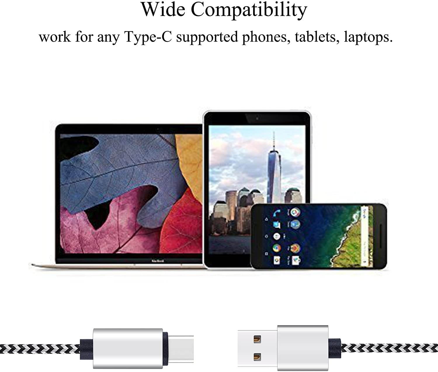 USB Type C Cable 3.3Ft 3.3Ft 6.6Ft 6.6Ft 9.9 Ft 5Pack by Ailun High Speed Type C to USB A Sync Charging Nylon Braided Cable for USB Type C Devices
