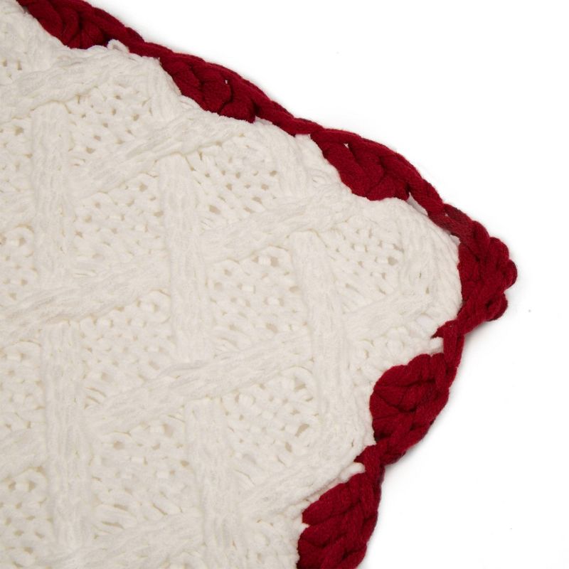 18" Knitted Polyester Pillow Cover with Red Trim & PomPom White - Glitzhome