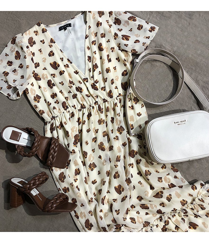 1. STATE Floating Leopard Tiered V-Neck Short Sleeve Maxi Dress