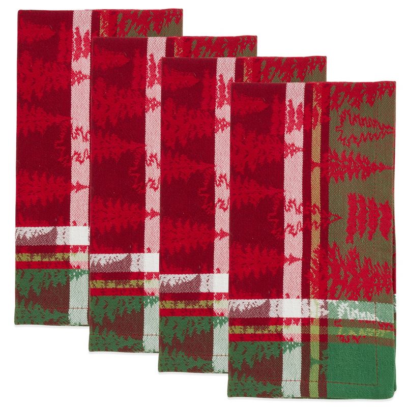 Saro Lifestyle Plaid Table Napkins With Christmas Tree Design (Set of 4)