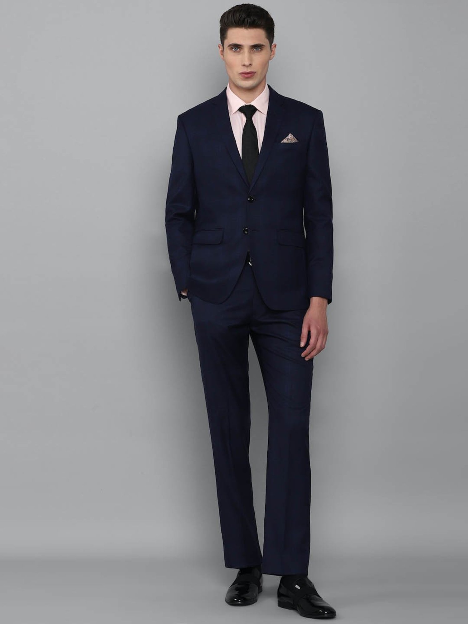 Luxure by Louis Philippe Navy Slim Fit Checks Two Piece Suit