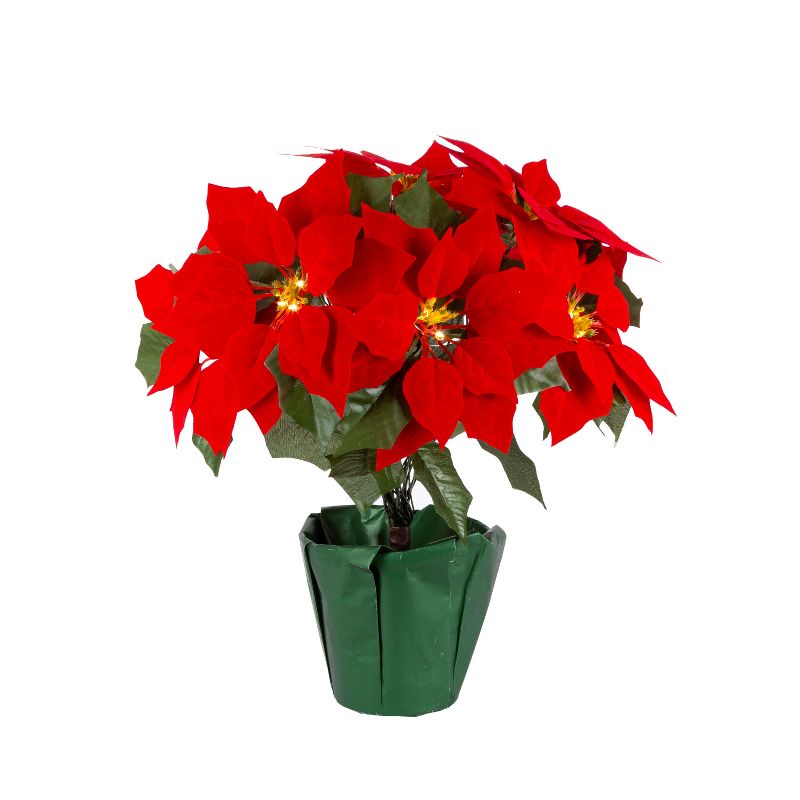 Gerson International 17.25-Inch Tall Battery Operated Lighted Poinsettia with 9 Lit Flowers