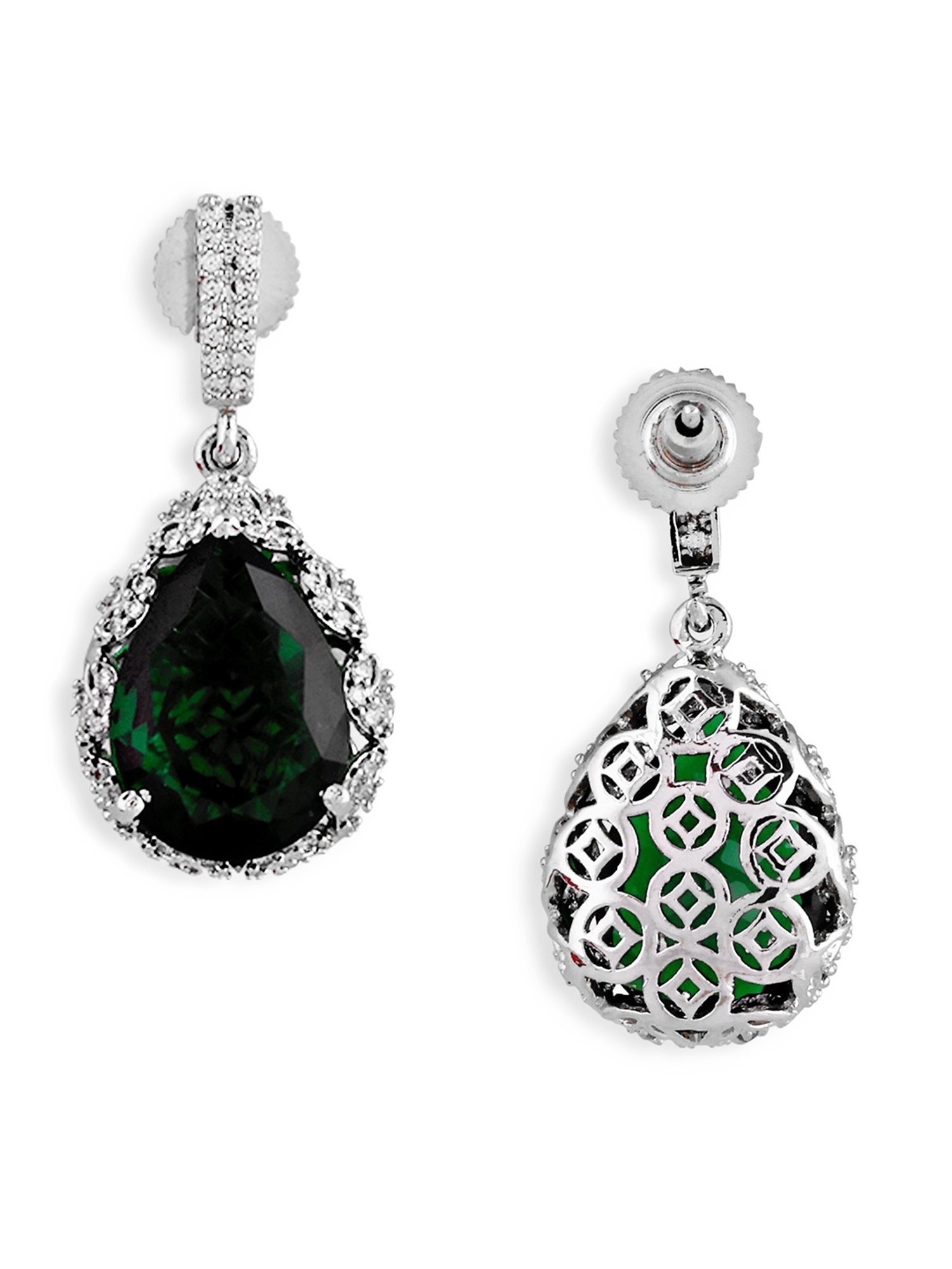 Abdesigns Silver Plated Emerald CZ Tear Drop Earrings