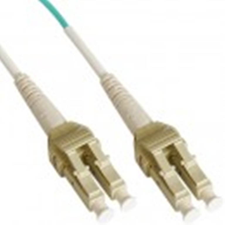 LC Uniboot Fiber Optic Patch Cord, Duplex, 10 Gb Multimode (OM3), Aqua, 5 Meters