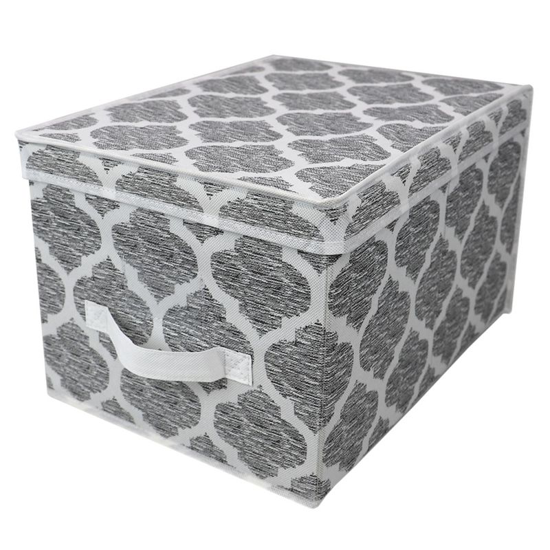 Home Basics Arabesque Large Non-Woven  Storage Box with Label Window, Grey