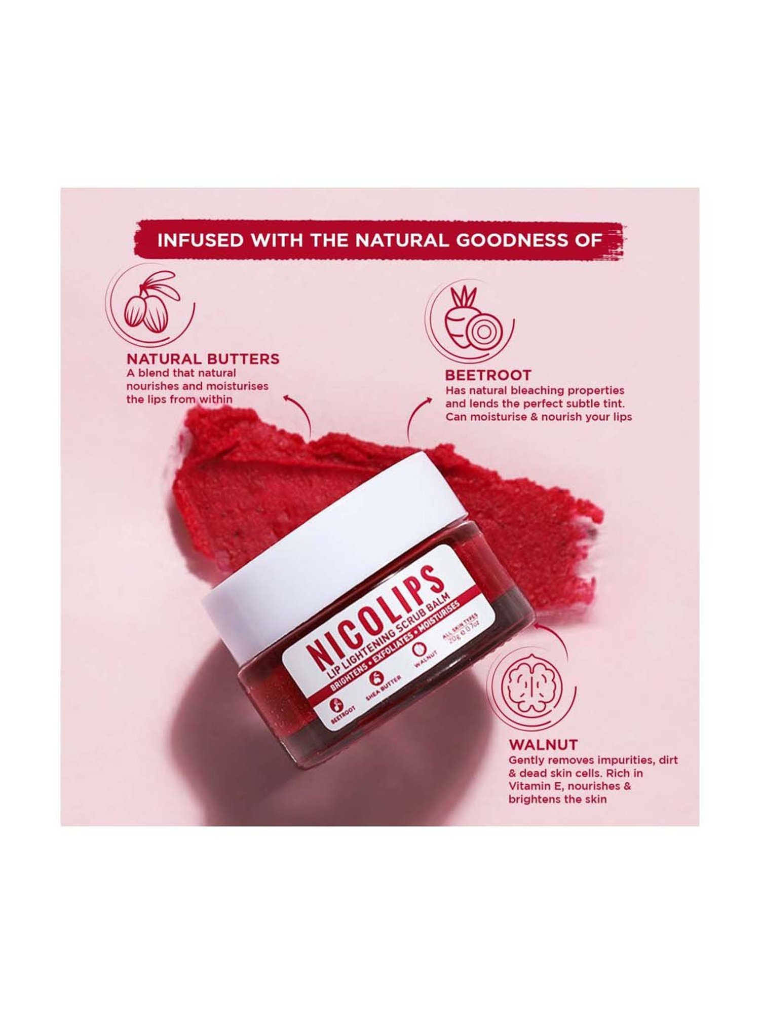 Bella Vita Organic NicoLips Lightening and Brightening Lips scrub for Men and Women - 20 gm