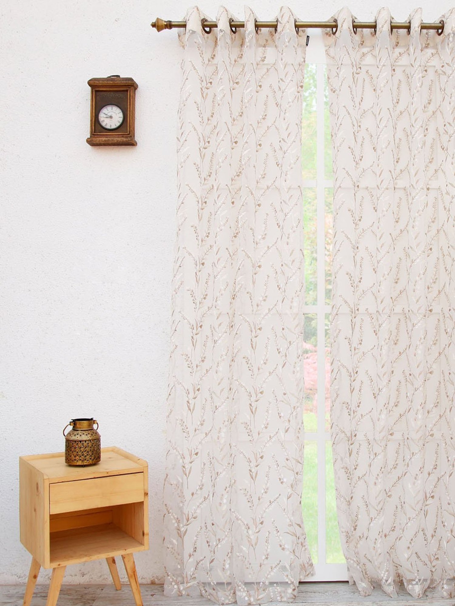 Ariana Sweet White & Beige Tissue Fabric 9 ft Long Door Curtain - Set of 1