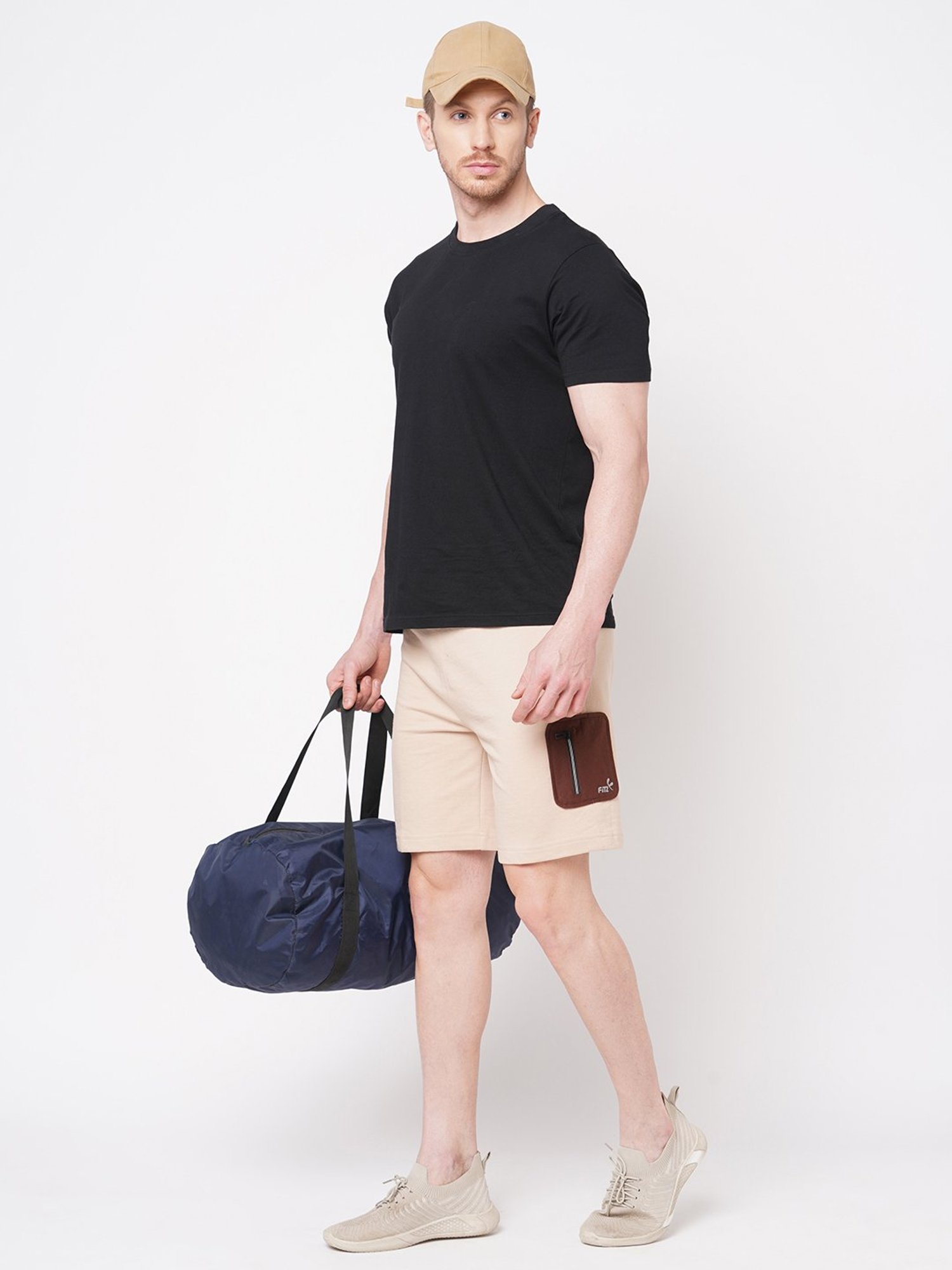 Fitz Beige Slim Fit Sports Shorts