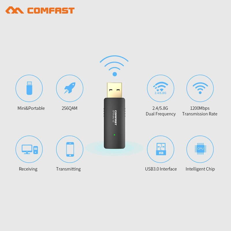 1 pcs AC1200 1200Mbps USB WiFi Adapter 2.4Ghz&5Ghz WiFi Antenna 802.11b/g/n/ac USB 3.0 WI FI Network Card wi fi ethernet adapter