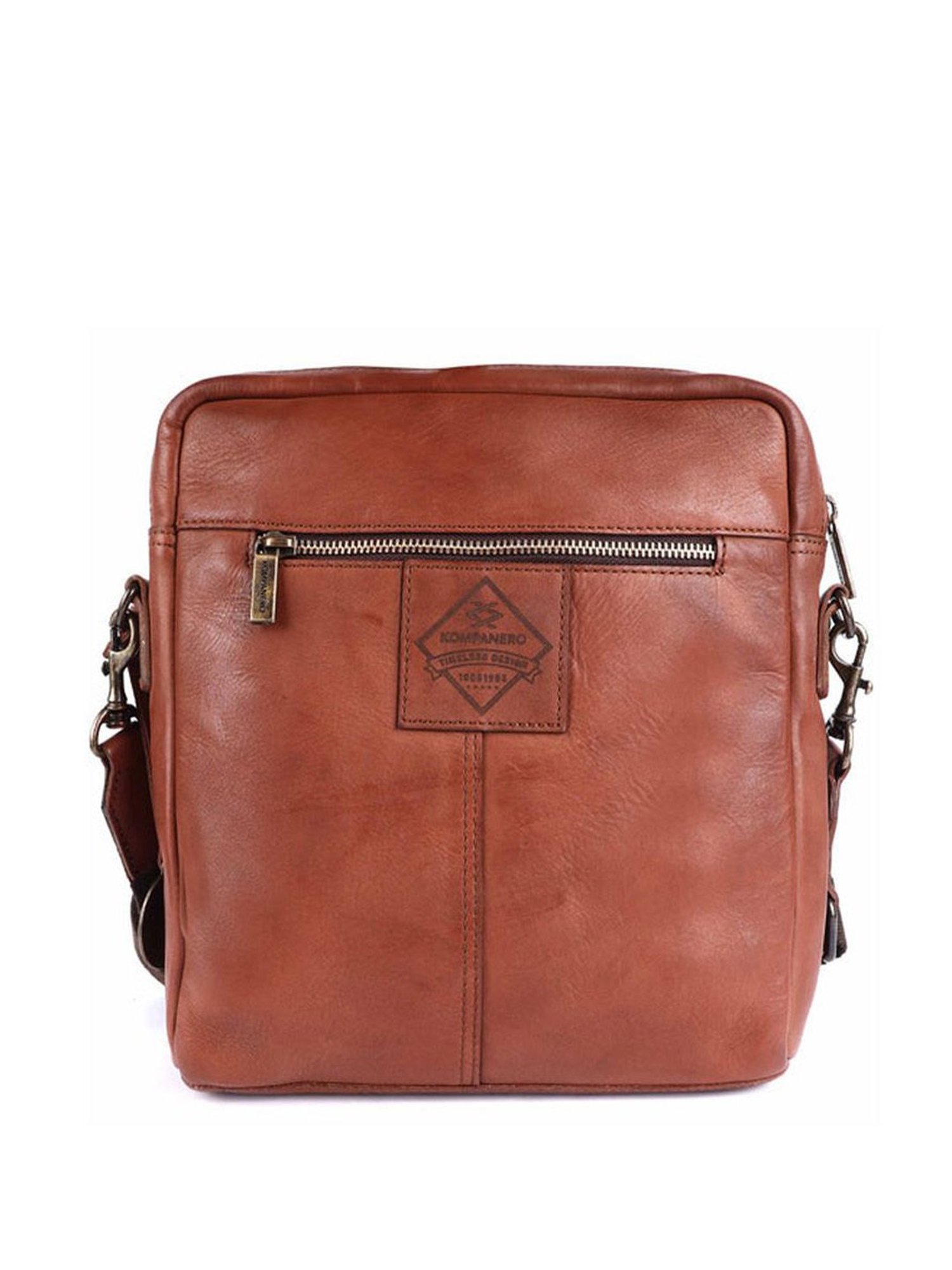 KOMPANERO Leo Cognac Leather Solid Cross Body Bag