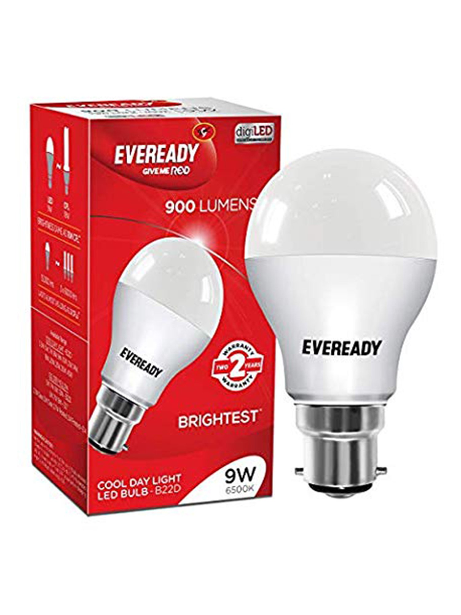 Eveready B22D 9W LED Bulb with 6 AA Batteries - Pack of 3 (8901691018027, White)
