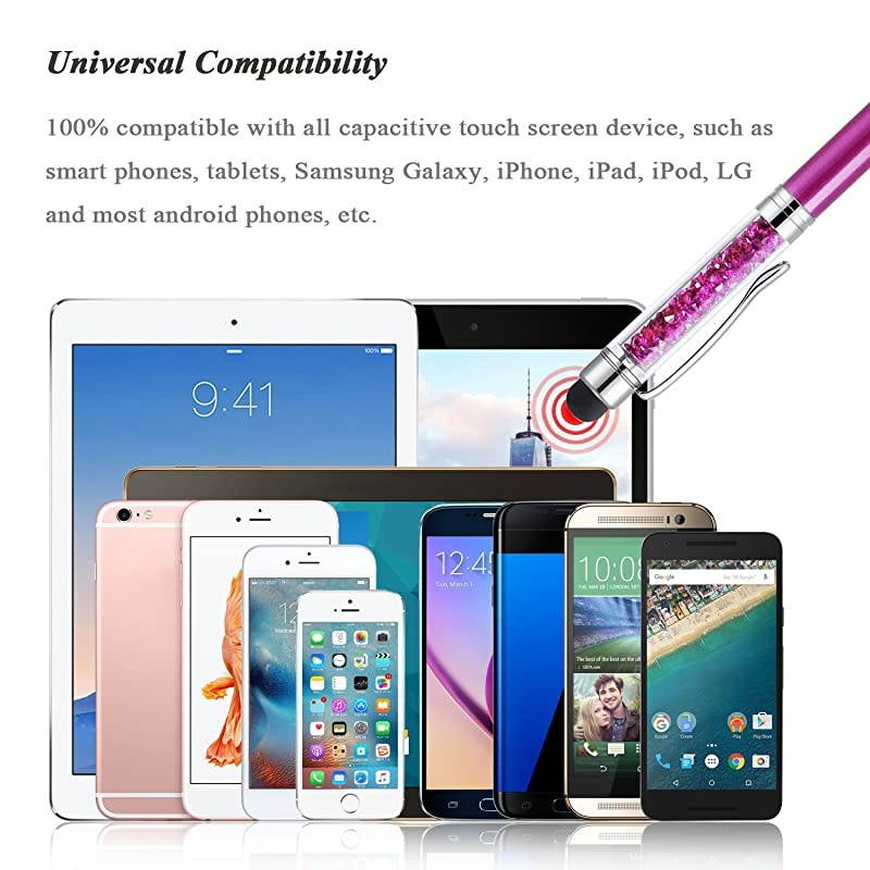 Stylus Pens  6Pcs Crystal 2 in 1 Slim Capacitive Stylus ampBallpoint Pen for Touch Screens iPhone 7 8 Plus x iPad Samsung Galaxy Tablets Sky Blue Pink Purple Royal Blue Black White
