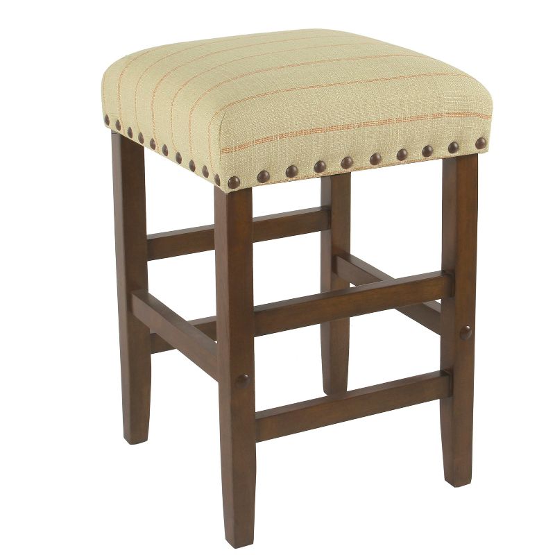 24" Backless Counter Height Barstool with Nailheads Cream with Red Stripe - HomePop