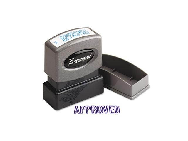 Xstamper ECO-GREEN 1008 Title Message Stamp, APPROVED, Pre-Inked/Re-Inkable, Blue