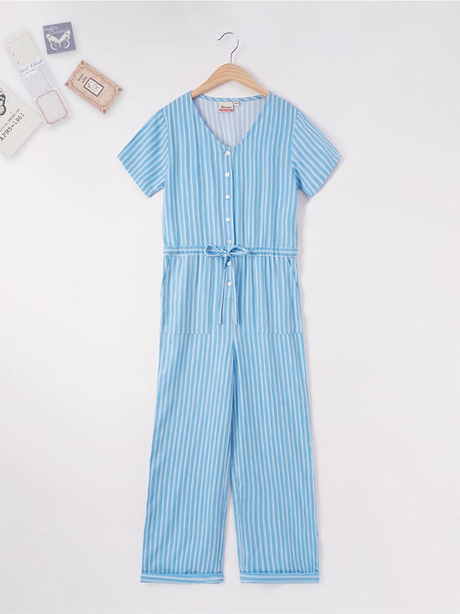 Edheads Kids Blue Cotton Striped Jumpsuit