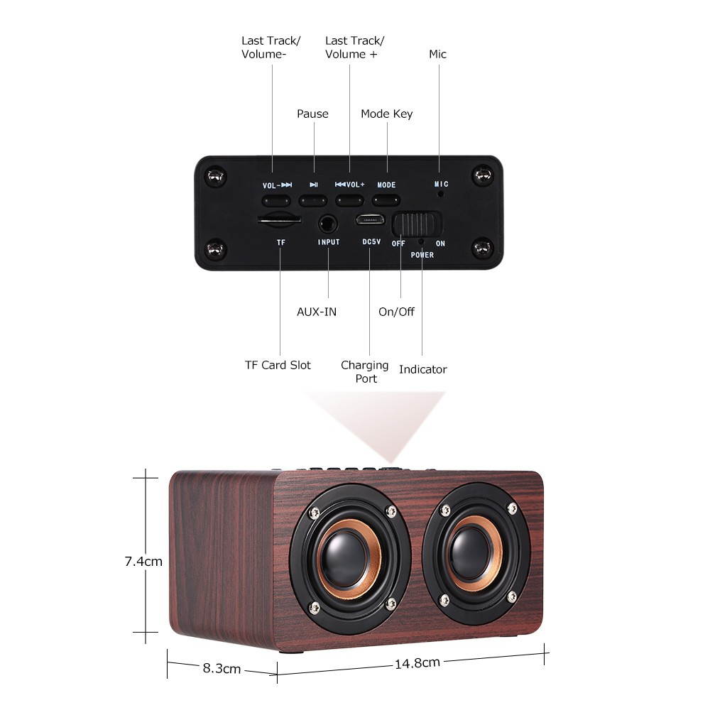 W5 Red Wood Grain Speaker Bluetooth 4.2 Dark