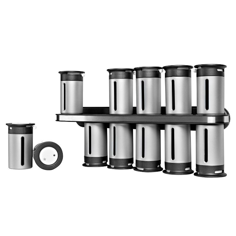 Zevro Zero Gravity Wall-Mount 12 Canister Magnetic Spice Rack - Silver
