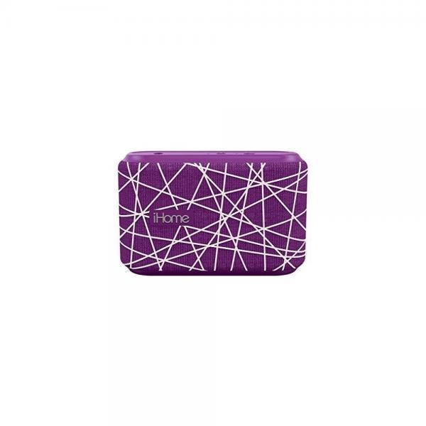 iHome Slip and Water Resistant Fabric Rechargeable Bluetooth Speaker with Speakerphone (Purple/White)