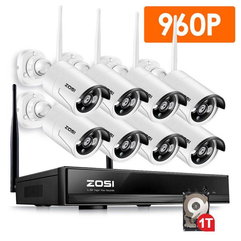 ZOSI 1080p 8CH NVR 8 960p HD IP Outdoor Wireless Security Camera System 1TB HDD