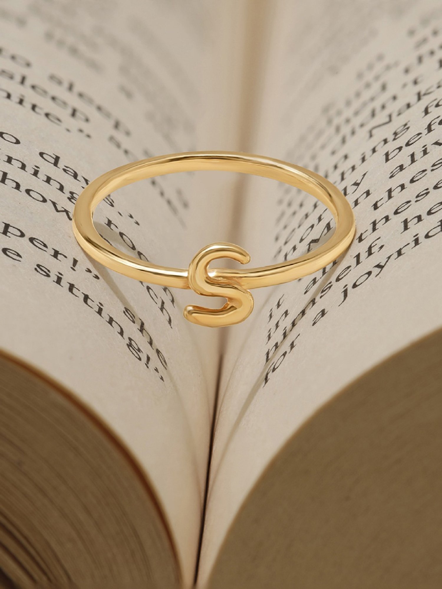 Mia by Tanishq Letter S 14k Yellow Gold Initial Ring