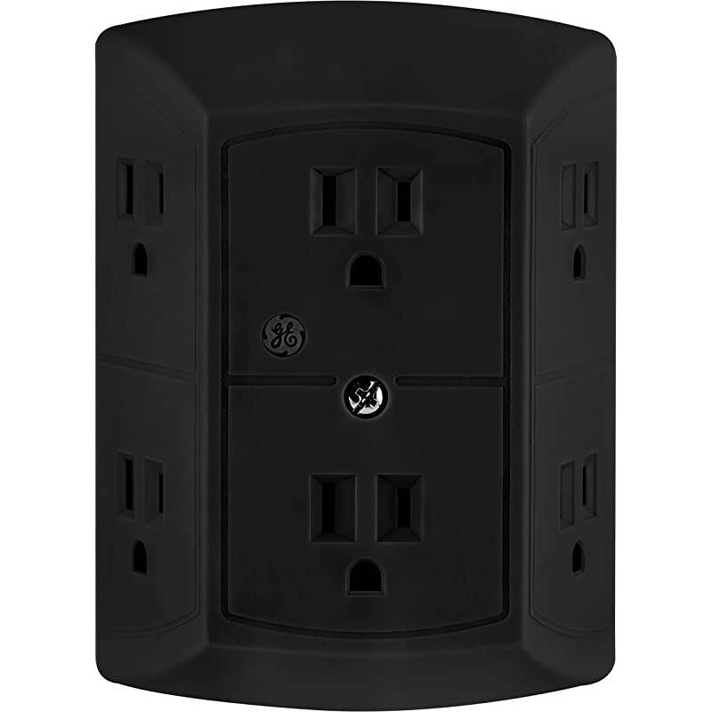 UltraPro 6Outlet Sur Protector Adapter Spaced Wall Tap 2 Pack 3Prong Power Strip Charging Station Side Access Black 47845