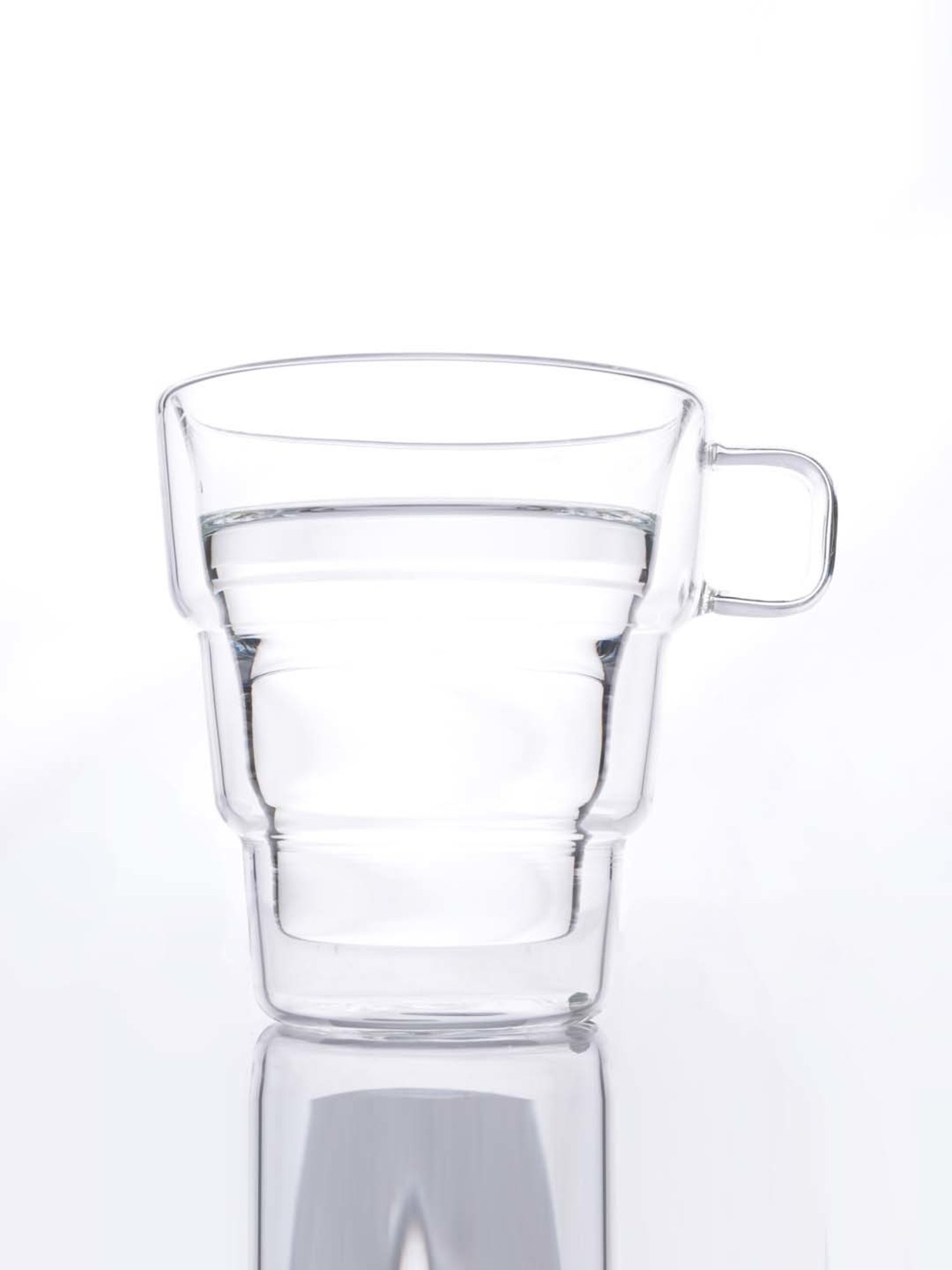 Femora Double Wall Transparent Glass Heat Resistant Coffee Mugs With Handle (0.25 L) - Set of 2