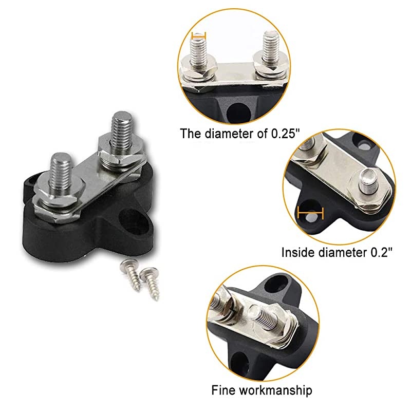 Bus Bar Terminal Block, Power Stud Battery Junction 1/4" Power Distribution for Truck RV Boat, Heavy Duty Stainless Steel (Red & Black Set)