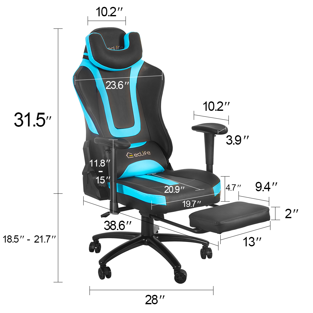 Ergonomic Racing Gaming Chair LUCKWIND Racing Chair
Massage Gaming Chair Office Chair Height Adjustment Recliner Swivel Rocker With Adjustable Headrest Retractable Footrest And Massage Lumbar Pad