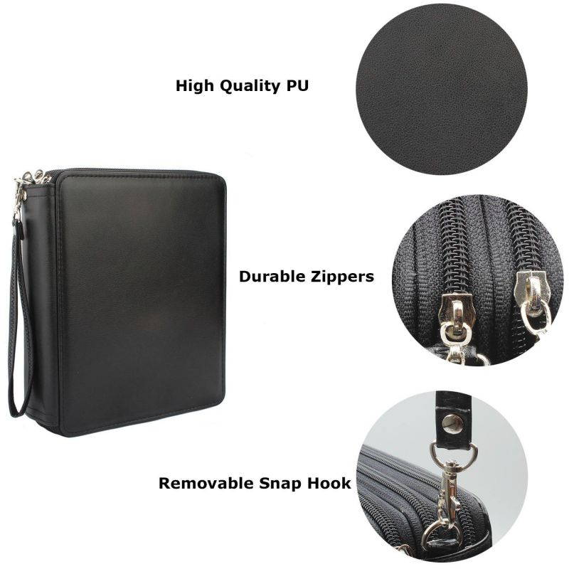 Soucolor 120-Slots PU Leather Pencil Case with Zipper, Black