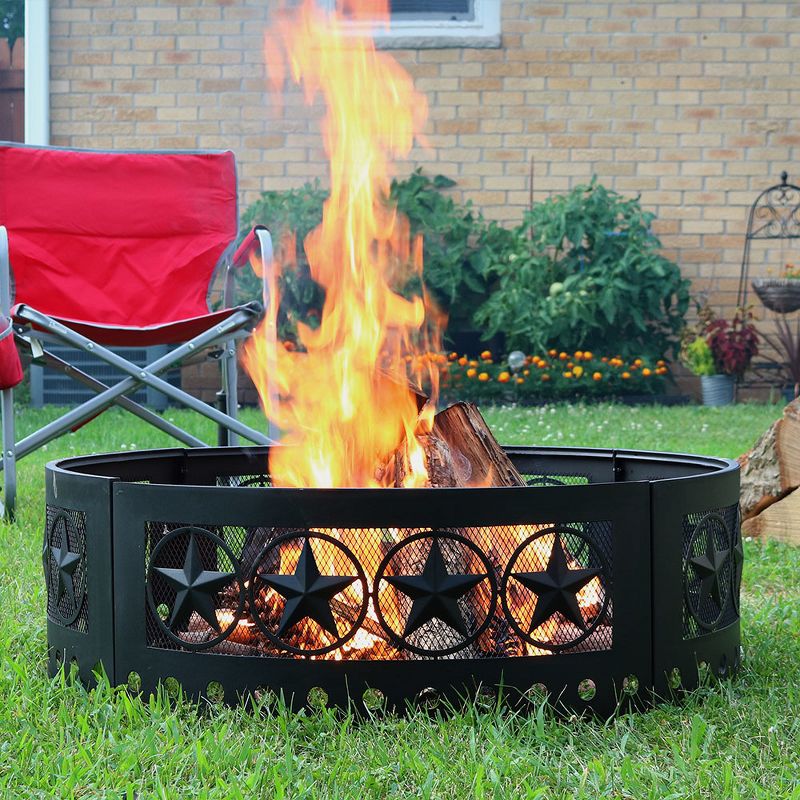 Sunnydaze Outdoor Heavy-Duty Steel Portable Large Round Four Star Cut Out Fire Pit Ring - 36" - Black