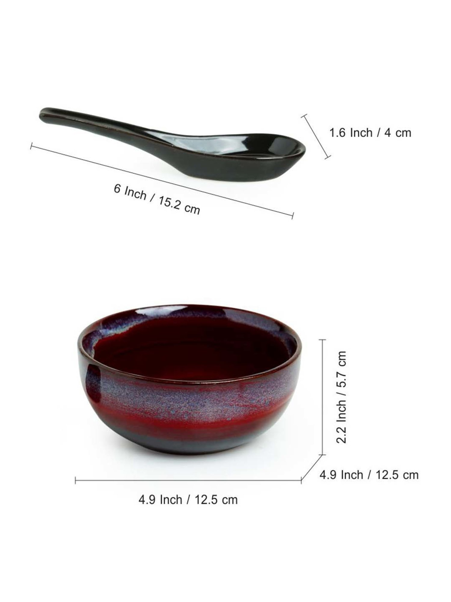 ExclusiveLane 'Magma Bowls' Hand Glazed Studio Pottery Ceramic Soup Bowls With Spoons (Set Of 2)